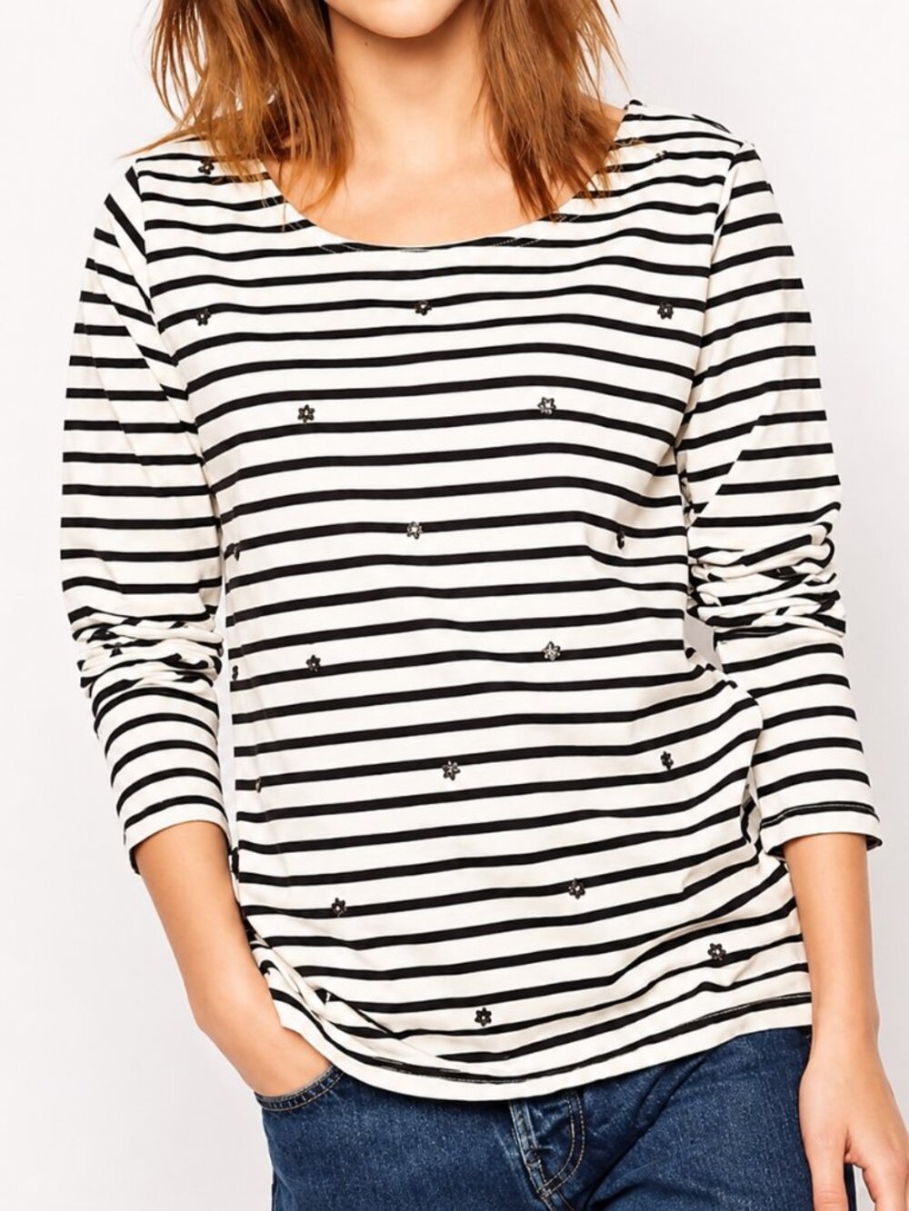 Maison Scotch Stripe Studded Punk Long Sleeve Tee Womens Size 2